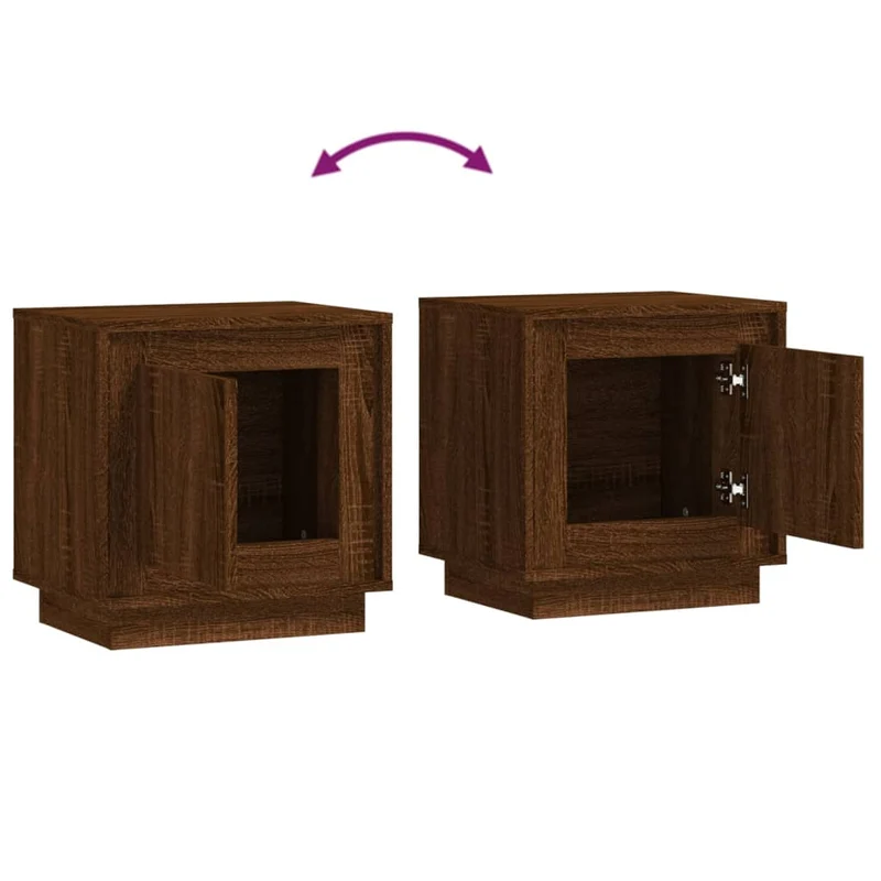 Lot de 2 tables de chevet avec compartiment avec porte 44 x 35 x 45cm bois d'ingénierie marron DEC035866