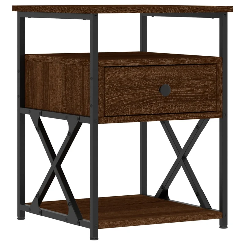 Lot de 2 tables de chevet avec tiroir et étagère 40 x 42 x 55cm bois d'ingénierie marron et fer DEC035859