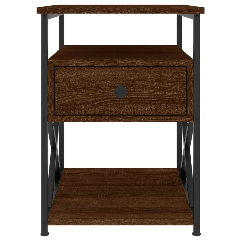 Lot de 2 tables de chevet avec tiroir et étagère 40 x 42 x 55cm bois d'ingénierie marron et fer DEC035859