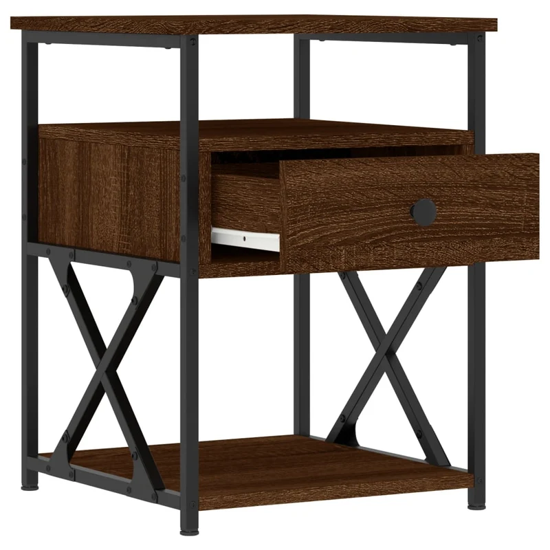 Lot de 2 tables de chevet avec tiroir et étagère 40 x 42 x 55cm bois d'ingénierie marron et fer DEC035859