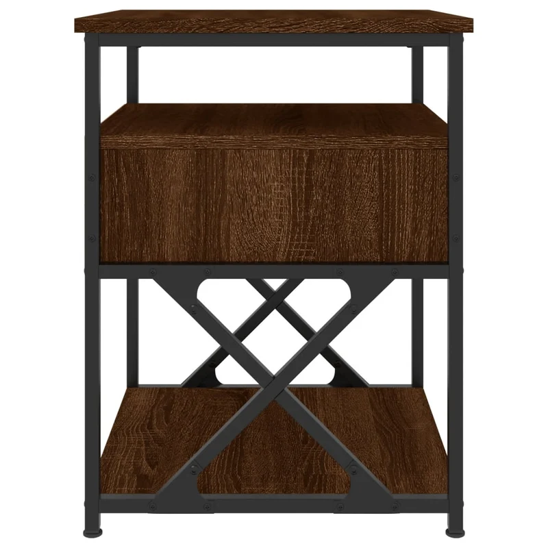 Lot de 2 tables de chevet avec tiroir et étagère 40 x 42 x 55cm bois d'ingénierie marron et fer DEC035859