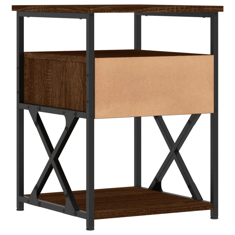 Lot de 2 tables de chevet avec tiroir et étagère 40 x 42 x 55cm bois d'ingénierie marron et fer DEC035859