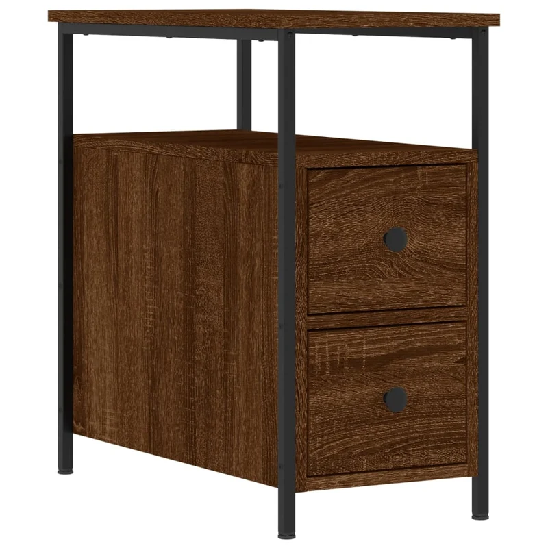 Lot de 2 tables de chevet avec tiroirs et étagère 30 x 60 x 60cm bois d'ingénierie marron et fer DEC035822