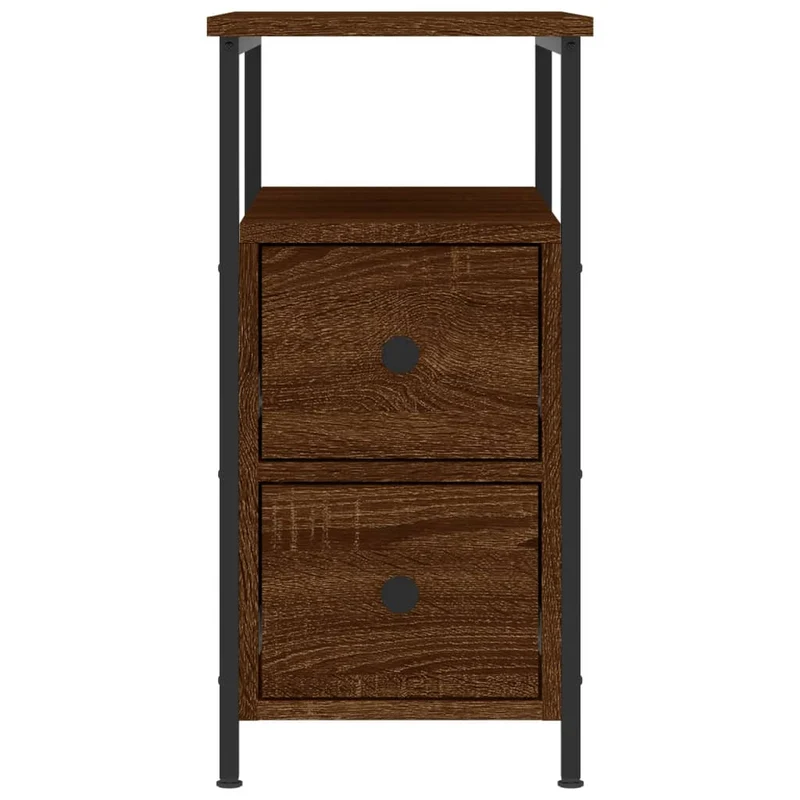 Lot de 2 tables de chevet avec tiroirs et étagère 30 x 60 x 60cm bois d'ingénierie marron et fer DEC035822