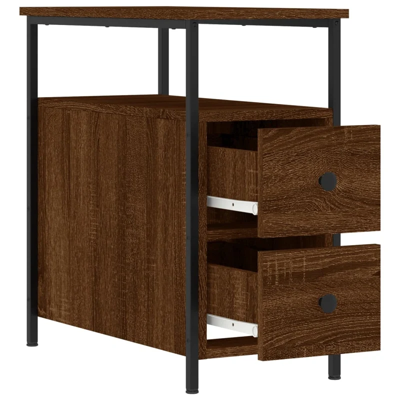 Lot de 2 tables de chevet avec tiroirs et étagère 30 x 60 x 60cm bois d'ingénierie marron et fer DEC035822