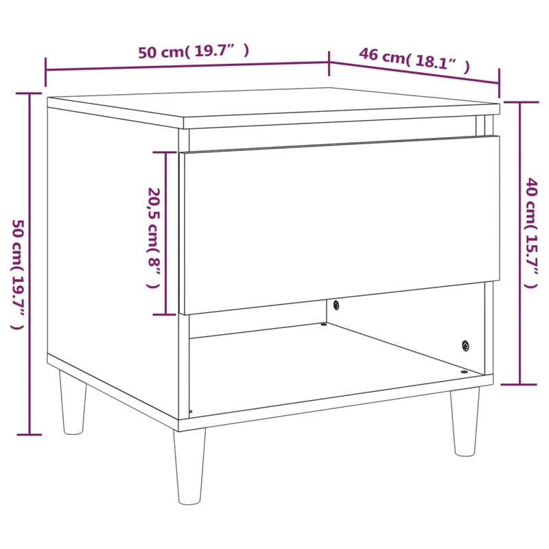 Lot de 2 tables de chevet avec tiroir 50 x 46 x 50cm bois d’ingénierie gris DEC035748