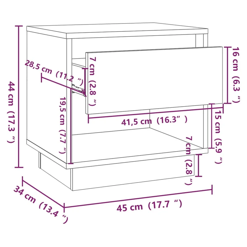 Lot de 2 tables de chevet avec tiroir et compartiment ouvert 45 x 34 x 44cm bois d'ingénierie gris DEC035745
