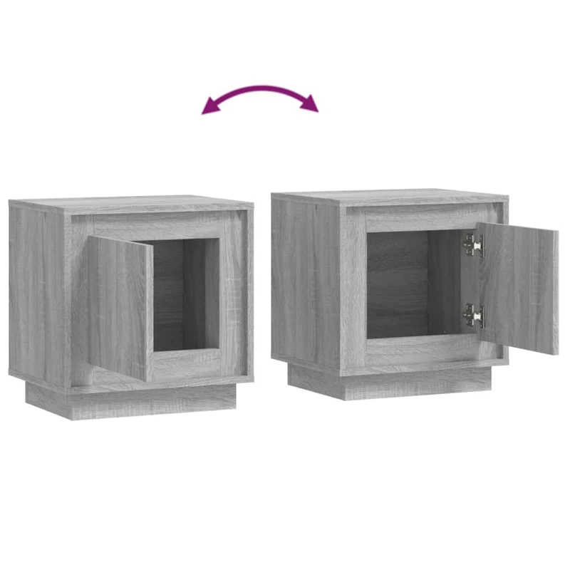 Lot de 2 tables de chevet avec compartiment avec porte 44 x 35 x 45cm bois d'ingénierie gris DEC035741
