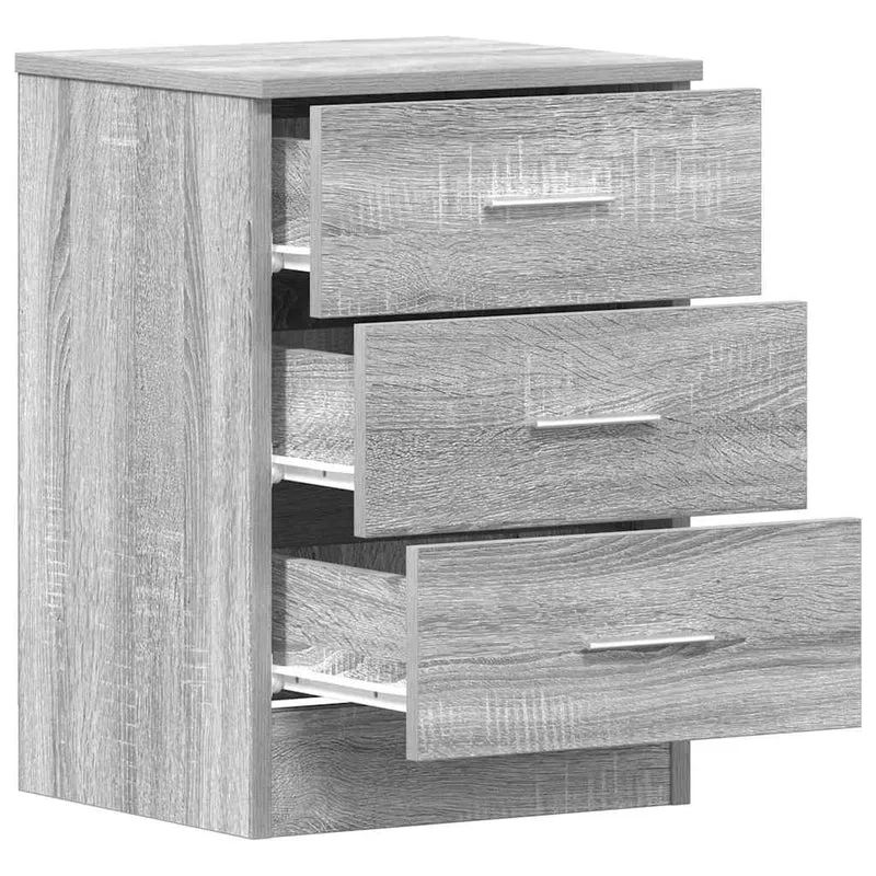 Lot de 2 tables de chevet avec 3 tiroirs 38 x 35 x 56cm bois d'ingénierie gris DEC035655