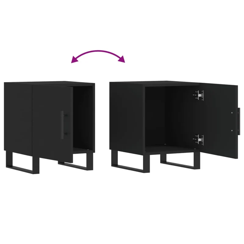 Lot de 2 tables de chevet avec compartiment avec porte 40 x 40 x 50 cm bois d’ingénierie noir DEC035580
