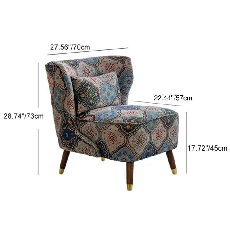 Traditional Vintage Square High Density Foam Cotton Linen Rubberwood Accent Chair Backrest For Living Room