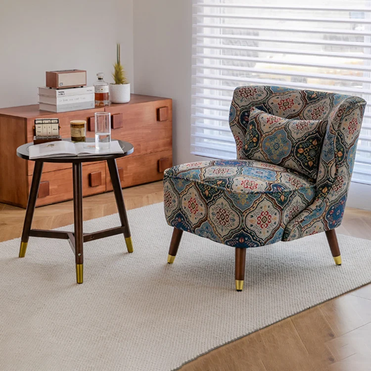 Traditional Vintage Square High Density Foam Cotton Linen Rubberwood Accent Chair Backrest For Living Room
