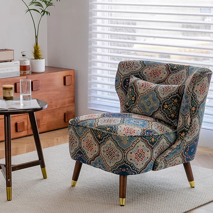 Traditional Vintage Square High Density Foam Cotton Linen Rubberwood Accent Chair Backrest For Living Room