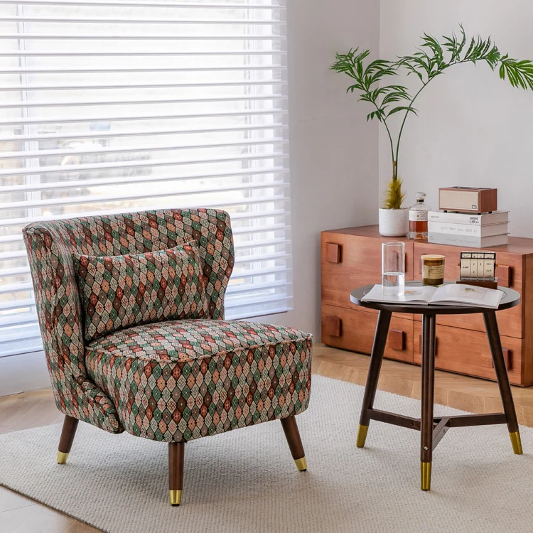 Traditional Vintage Square High Density Foam Cotton Linen Rubberwood Accent Chair Backrest For Living Room