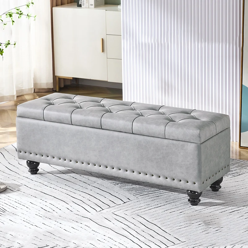 Contemporary Scandinavian Fabric Wood Rectangular Storage Bench Backless For Entryway