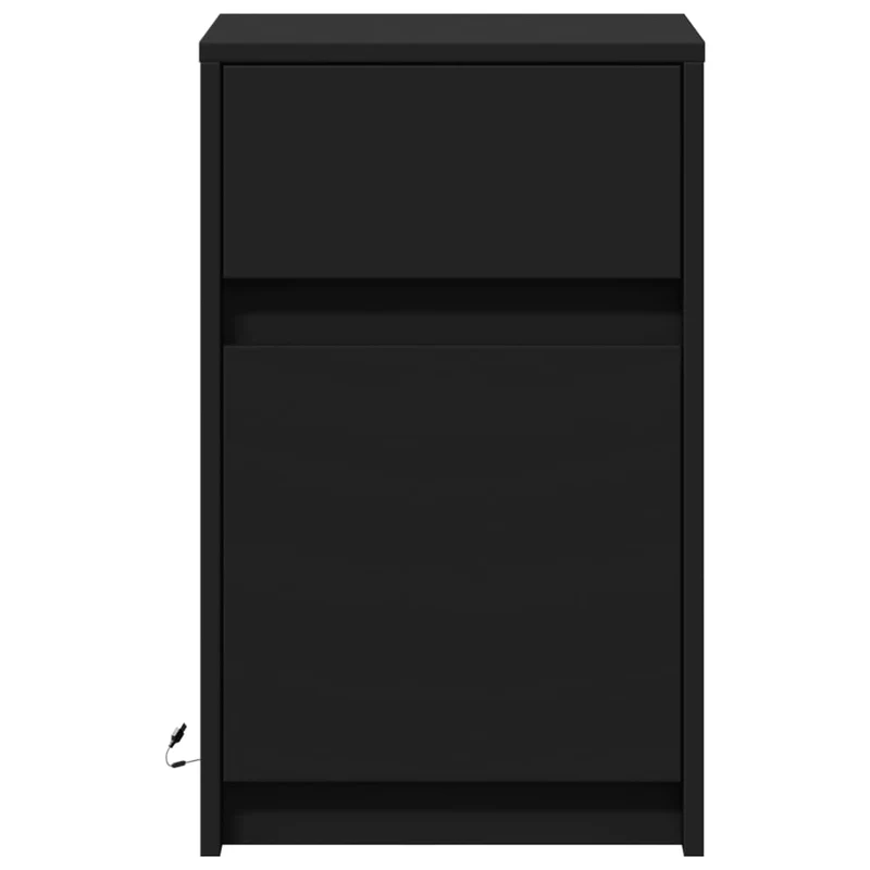 Table de chevet avec lumières LED tiroir et compartiment avec porte 38 x 34 x 61 cm bois d'ingénierie noir DEC032784