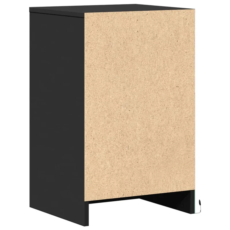 Table de chevet avec lumières LED tiroir et compartiment avec porte 38 x 34 x 61 cm bois d'ingénierie noir DEC032784