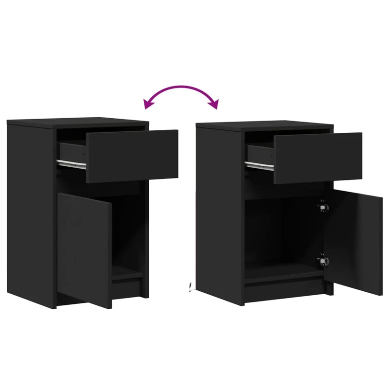 Table de chevet avec lumières LED tiroir et compartiment avec porte 38 x 34 x 61 cm bois d'ingénierie noir DEC032784