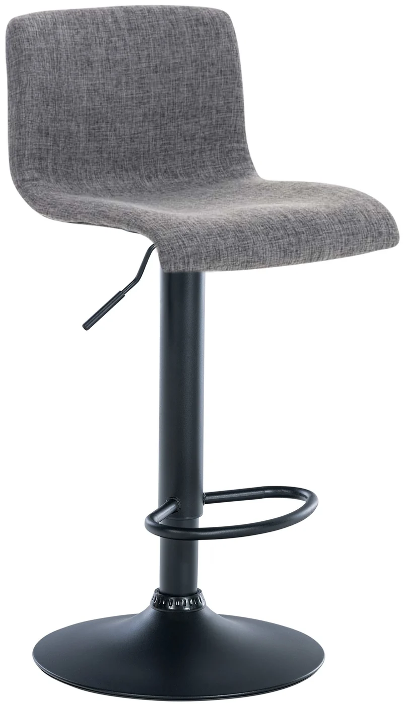 Tabouret de bar x1 avec repose-pieds pivotant dossier incurvé en tissu gris clair et métal noir 10_0004962