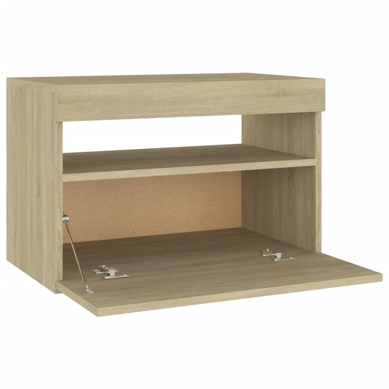 Lot de 2 tables de chevet lumière LED compartiment avec porte 60 x 35 x 40 cm bois d'ingénierie couleur chêne DEC036202