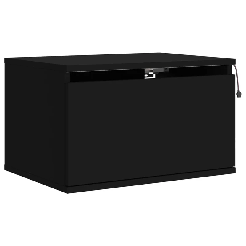 Lot de 2 tables de chevet murales avec lumières LED et tiroir 50 x 36 x 30 cm en bois d'ingénierie noir DEC036160