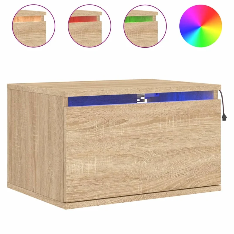 Lot de 2 tables de chevet murales 50 x 36 x 30 cm avec lumières LED en bois d'ingénierie couleur chêne DEC036151
