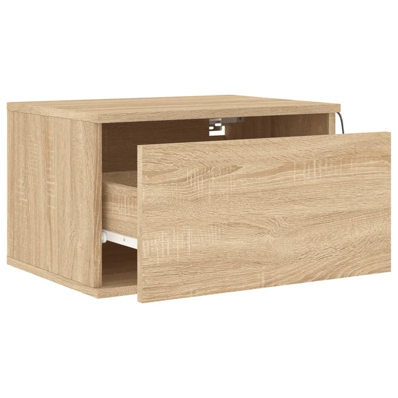 Lot de 2 tables de chevet murales 50 x 36 x 30 cm avec lumières LED en bois d'ingénierie couleur chêne DEC036151