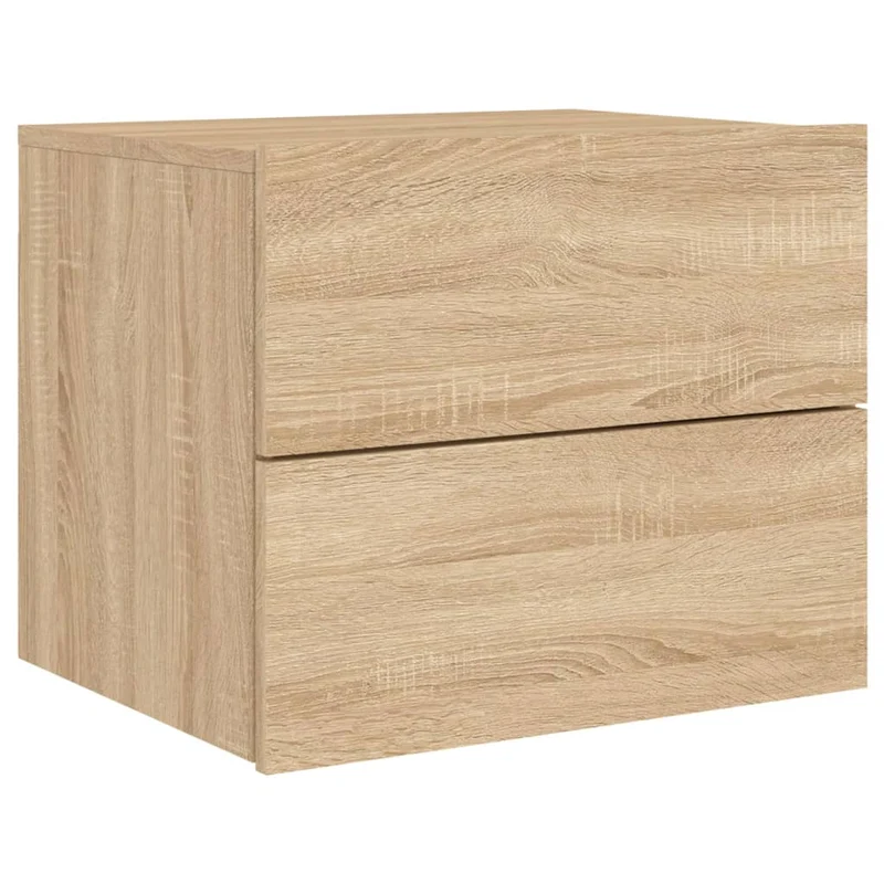 Lot de 2 tables de chevet murales avec lumières LED et tiroirs en bois d'ingénierie couleur chêne DEC036144