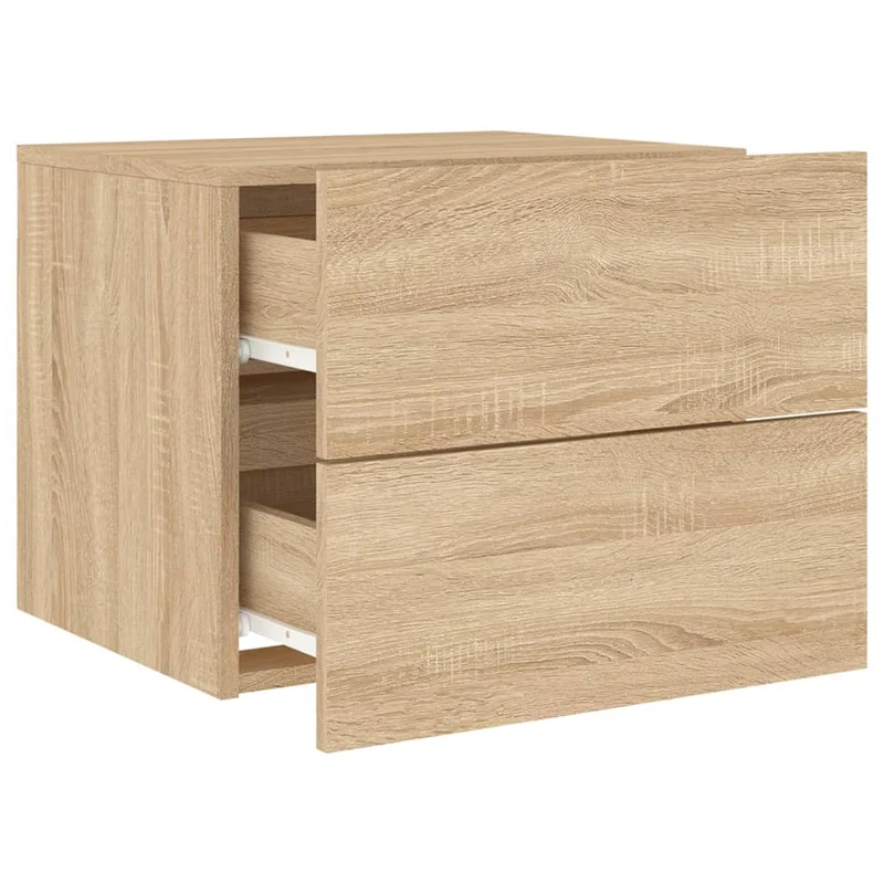 Lot de 2 tables de chevet murales avec lumières LED et tiroirs en bois d'ingénierie couleur chêne DEC036144