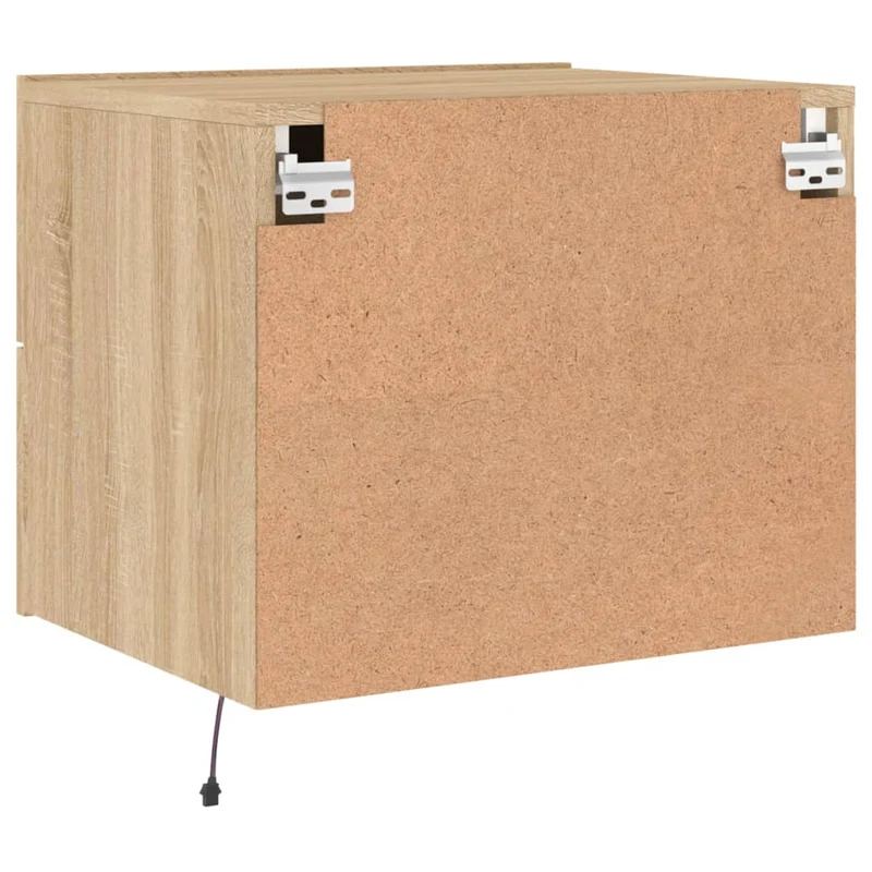 Lot de 2 tables de chevet murales avec lumières LED et tiroirs en bois d'ingénierie couleur chêne DEC036144