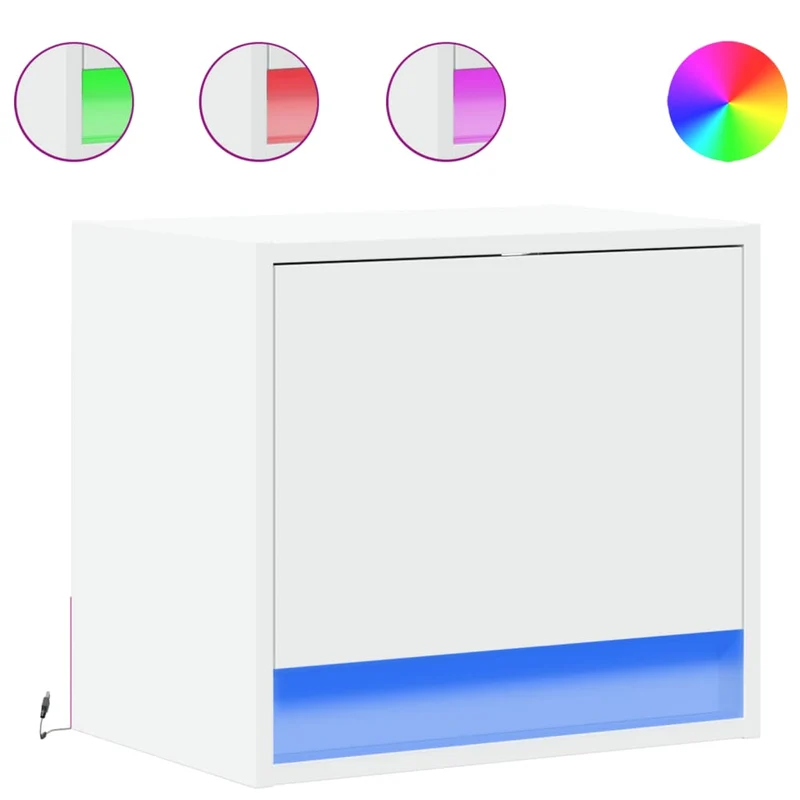 Lot de 2 tables de chevet murales avec lumières LED et compartiment avec porte bois d'ingénierie blanc DEC036125