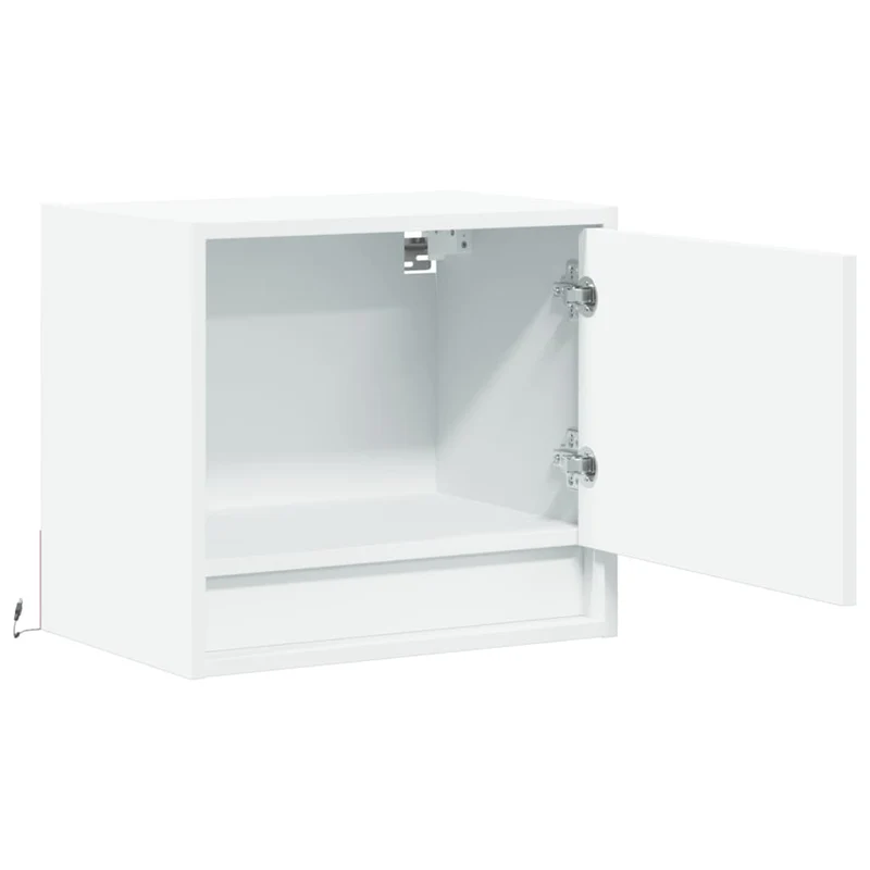 Lot de 2 tables de chevet murales avec lumières LED et compartiment avec porte bois d'ingénierie blanc DEC036125