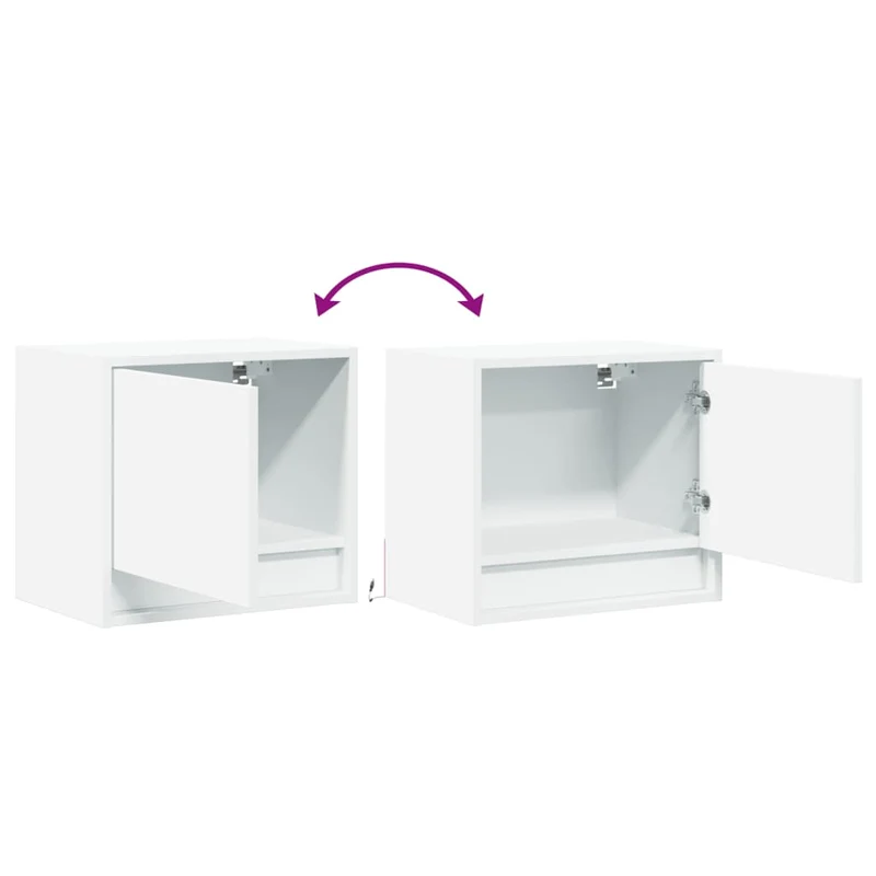 Lot de 2 tables de chevet murales avec lumières LED et compartiment avec porte bois d'ingénierie blanc DEC036125