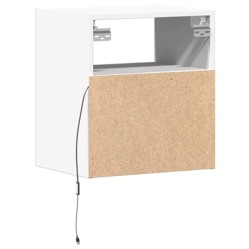 Lot de 2 tables de chevet murales avec lumières LED tiroir en bois d'ingénierie blanc DEC036124
