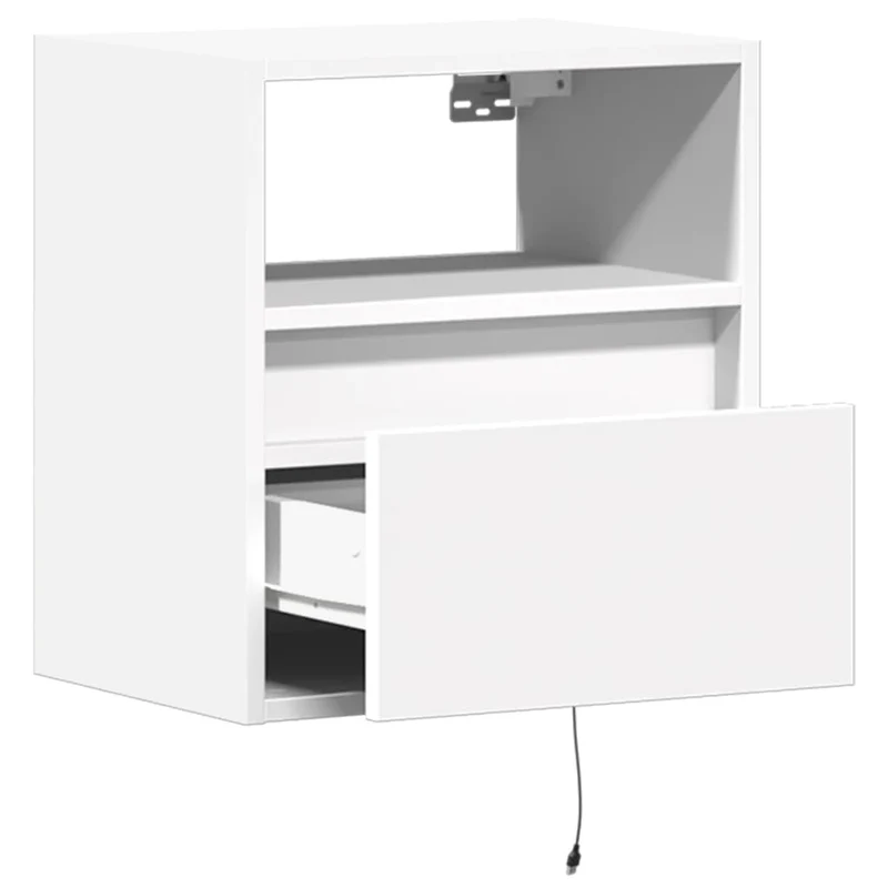 Lot de 2 tables de chevet murales avec lumières LED tiroir en bois d'ingénierie blanc DEC036124