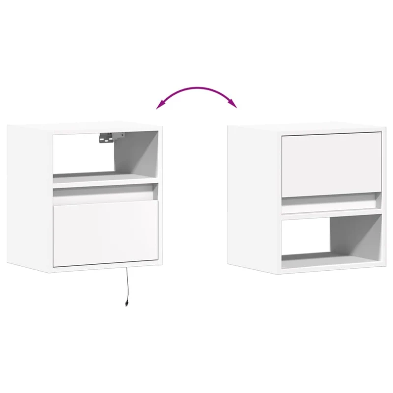 Lot de 2 tables de chevet murales avec lumières LED tiroir en bois d'ingénierie blanc DEC036124