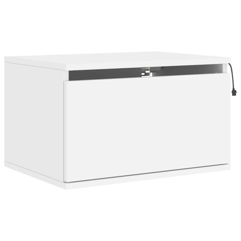 Lot de 2 tables de chevet murales avec lumières LED et tiroir en bois d'ingénierie blanc DEC036123