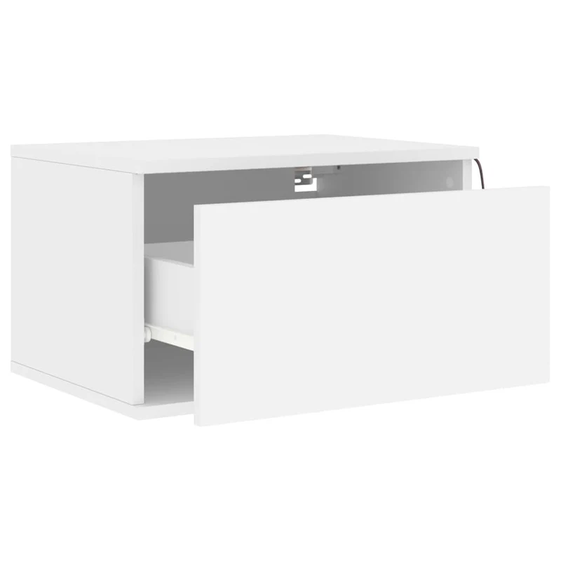 Lot de 2 tables de chevet murales avec lumières LED et tiroir en bois d'ingénierie blanc DEC036123