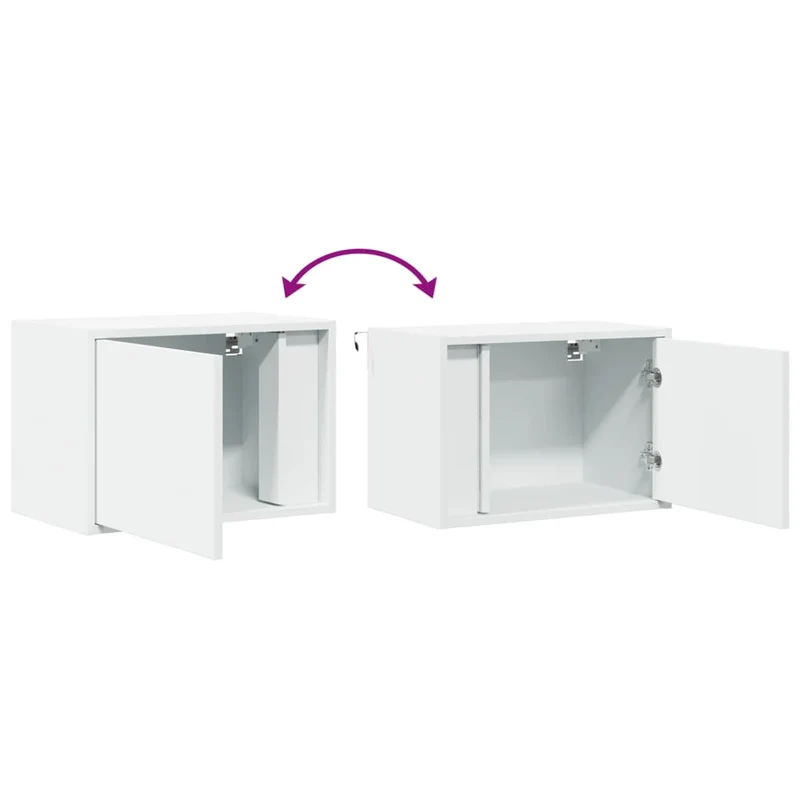 Lot de 2 tables de chevet murales avec lumières LED avec compartiment avec porte en bois d'ingénierie blanc DEC036120