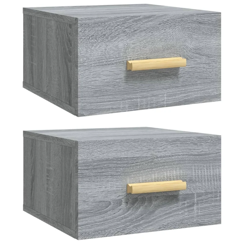 Lot de 2 tables de chevet murales avec tiroir 35 x 35 x 20 cm bois d'ingénierie gris DEC036109
