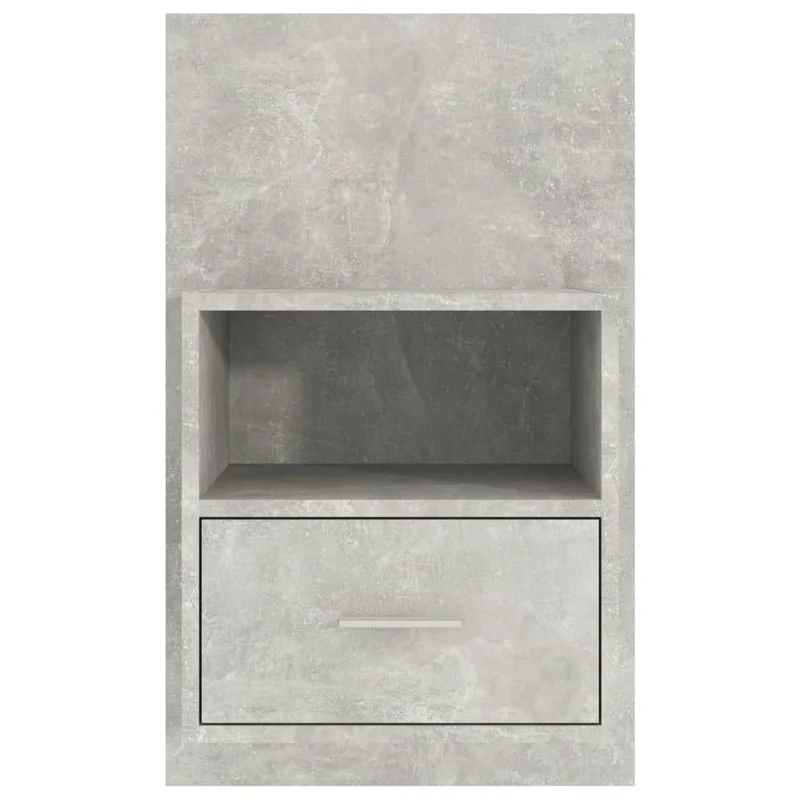 Table de chevet murale avec tiroir et compartiment ouvert 48,5 x 32,5 x 80 cm en bois d'ingénierie gris béton DEC034293