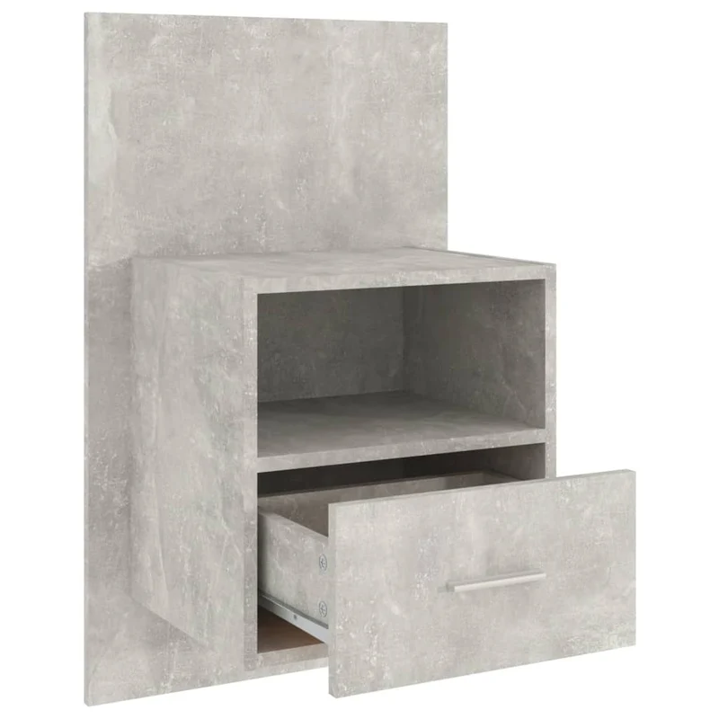 Table de chevet murale avec tiroir et compartiment ouvert 48,5 x 32,5 x 80 cm en bois d'ingénierie gris béton DEC034293