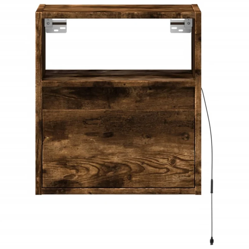 Table de chevet murale avec lumières LED avec tiroir 41 x 31 x 45 cm bois d'ingénierie marron DEC034173
