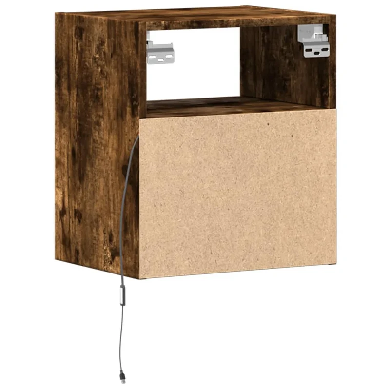 Table de chevet murale avec lumières LED avec tiroir 41 x 31 x 45 cm bois d'ingénierie marron DEC034173