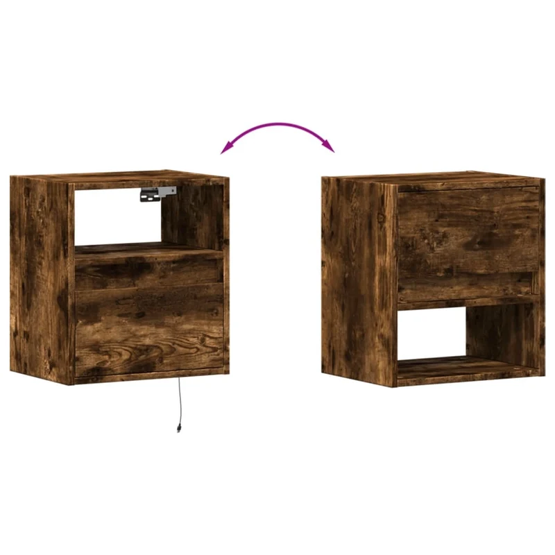 Table de chevet murale avec lumières LED avec tiroir 41 x 31 x 45 cm bois d'ingénierie marron DEC034173