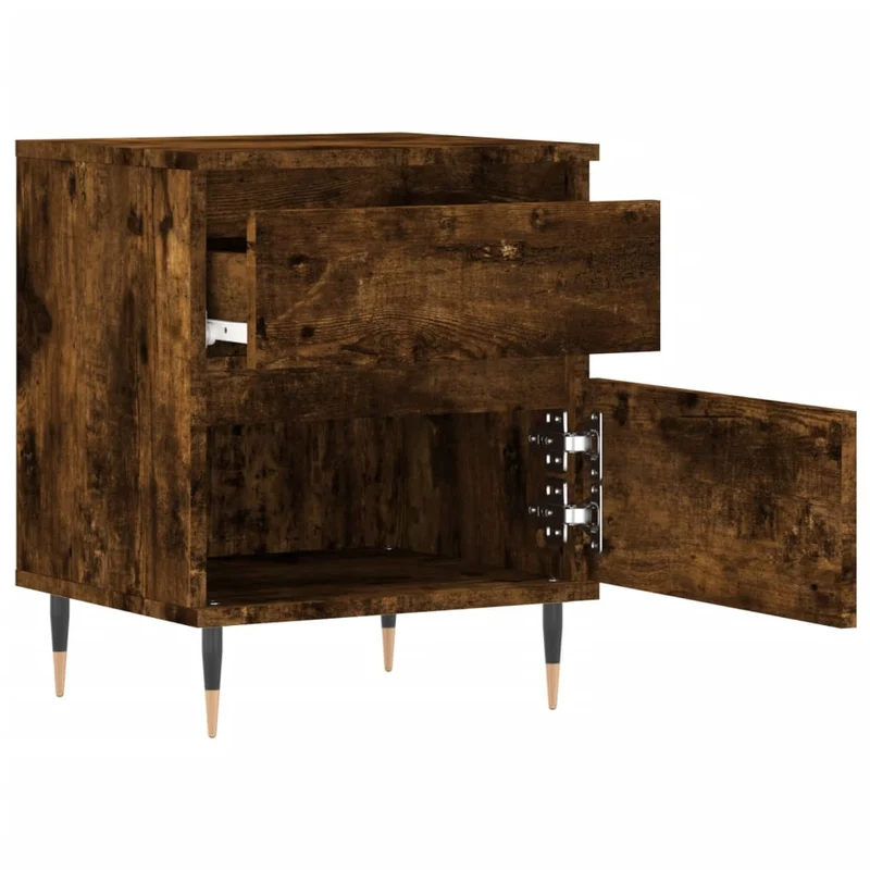 Table de chevet avec tiroir et compartiment avec porte 40 x 35 x 50 cm bois d’ingénierie marron et métal DEC033588