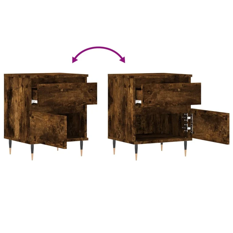 Table de chevet avec tiroir et compartiment avec porte 40 x 35 x 50 cm bois d’ingénierie marron et métal DEC033588