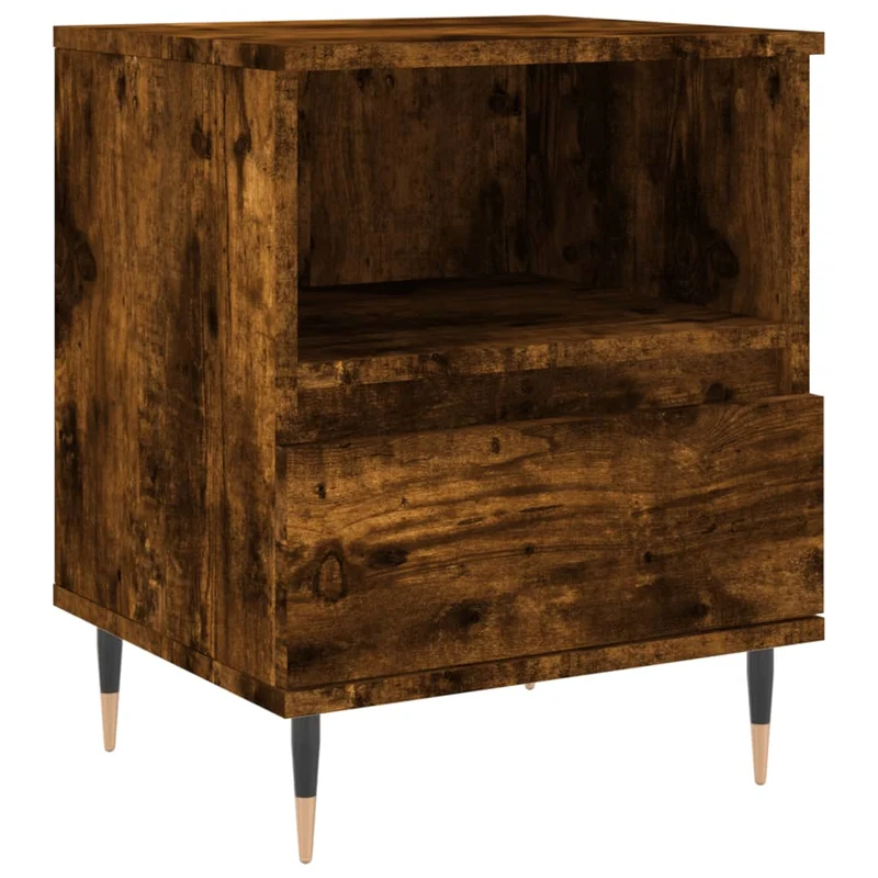 Table de chevet avec tiroir et compartiment ouvert 40 x 35 x 50 cm bois d’ingénierie marron et métal DEC033584