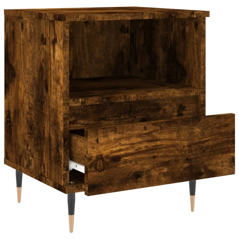 Table de chevet avec tiroir et compartiment ouvert 40 x 35 x 50 cm bois d’ingénierie marron et métal DEC033584
