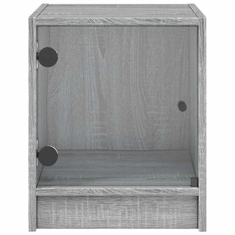 Table de chevet avec porte vitrée 35 x 37 x 42 cm bois d'ingénierie gris et verre DEC033282